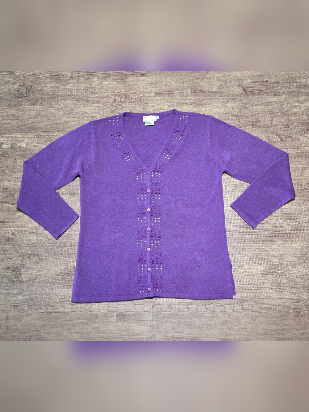 Womens Adore Vibrant Purple Cardigan V Neck Button With Embellishments Size M